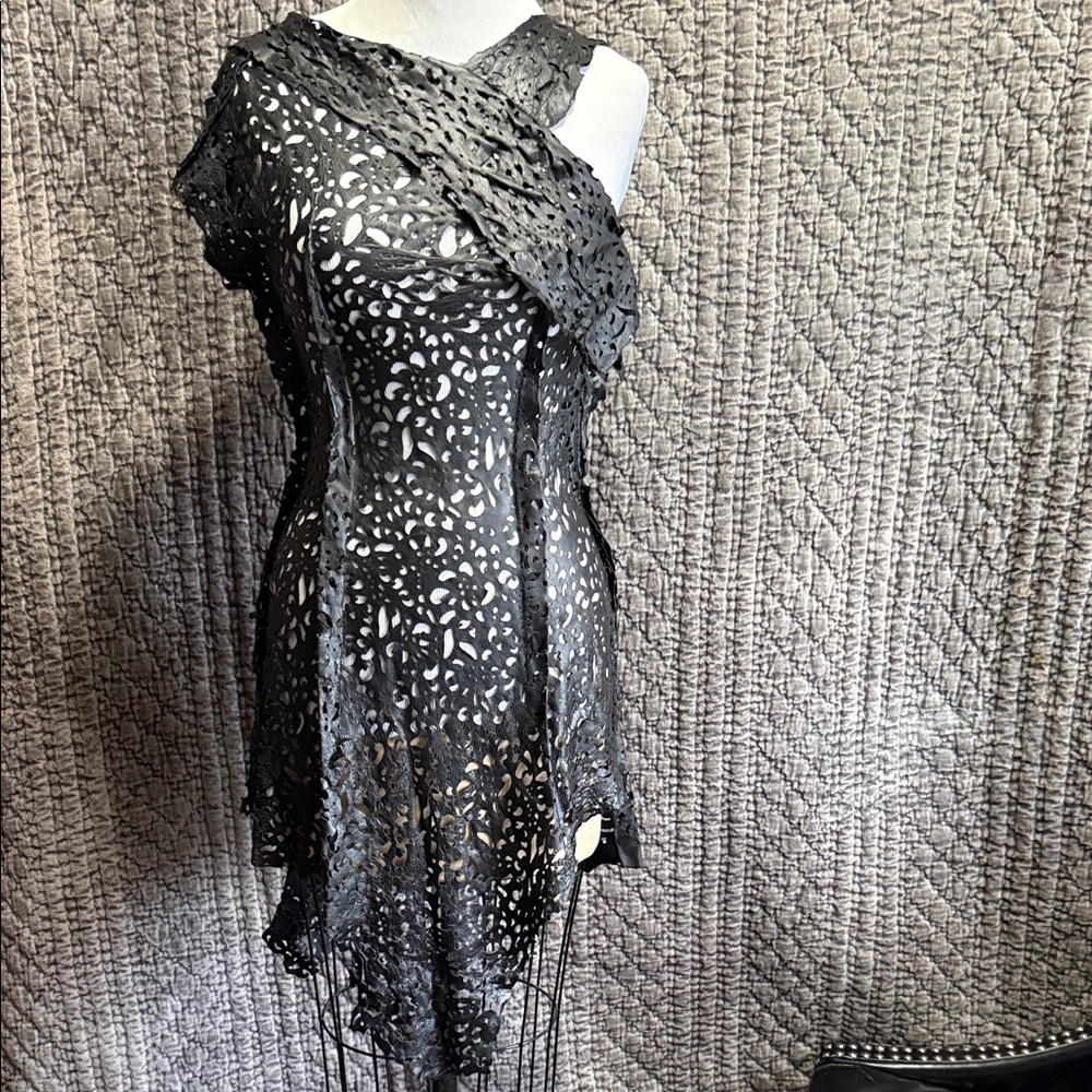 Elegant Black Laser Cut Leather  EMD Dress